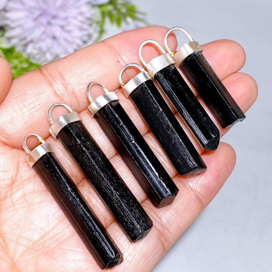 Sterling Silver Black Tourmaline Stick Pendant