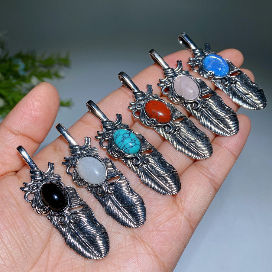 Crystal Metal Feather Pendant