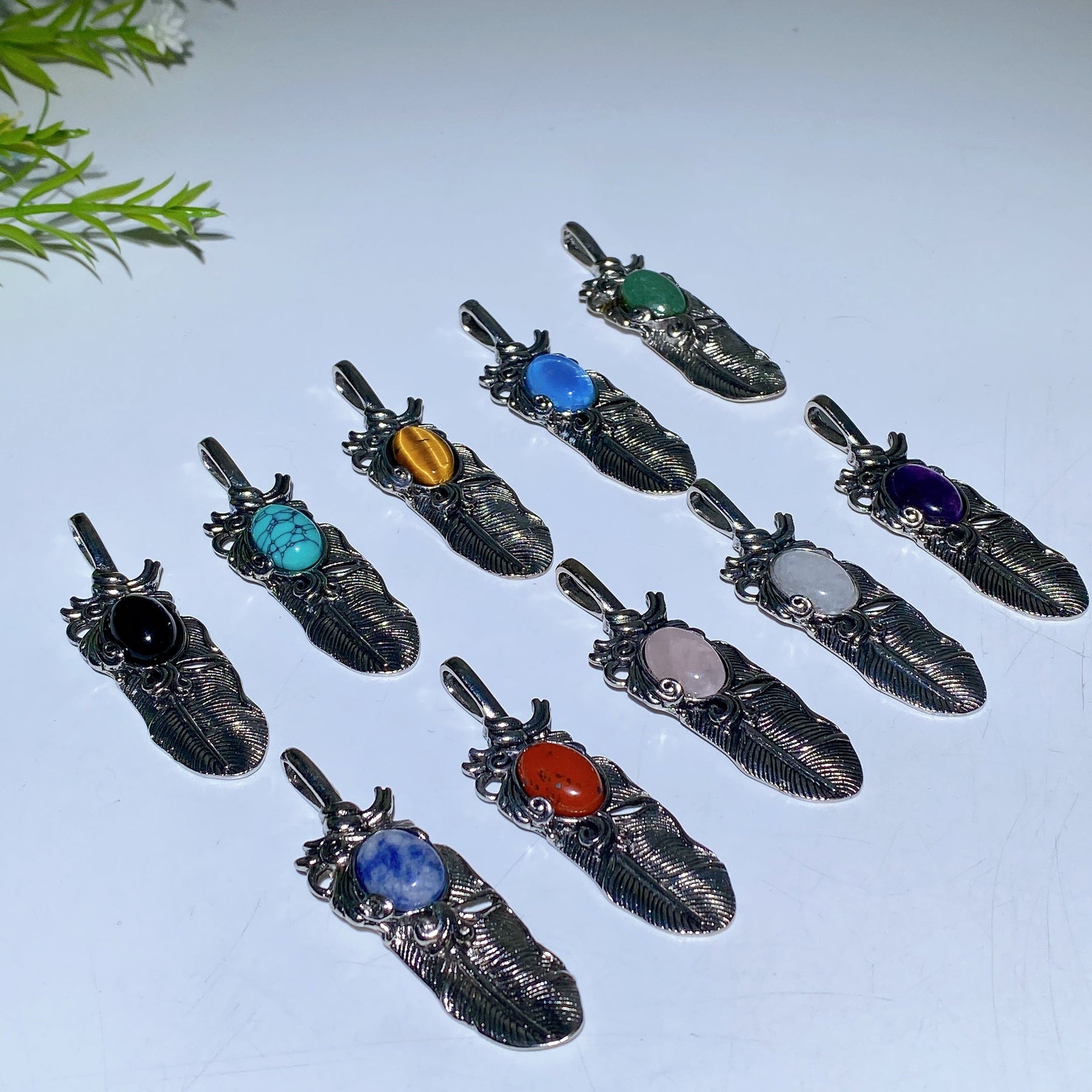 Crystal Metal Feather Pendant