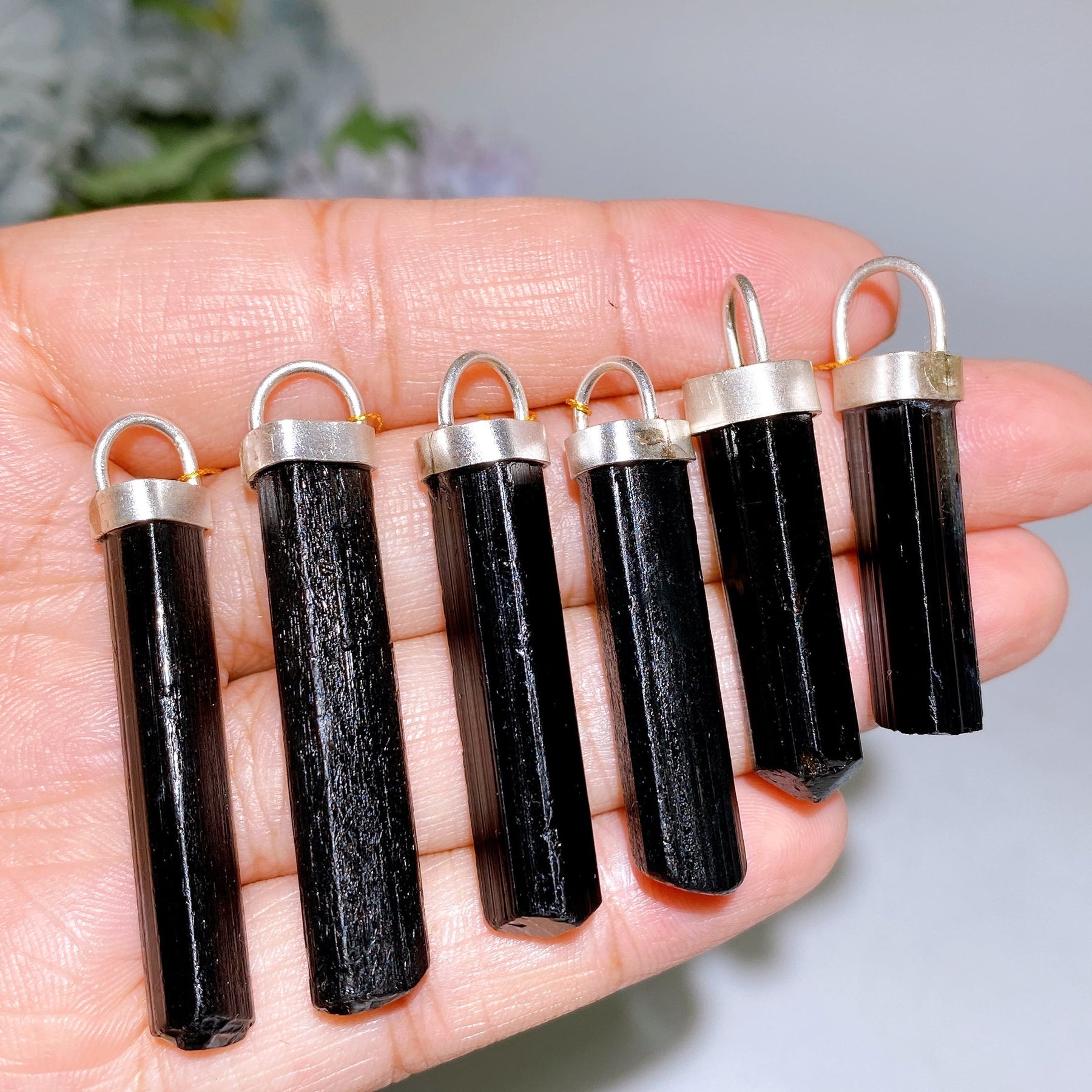 Sterling Silver Black Tourmaline Stick Pendant