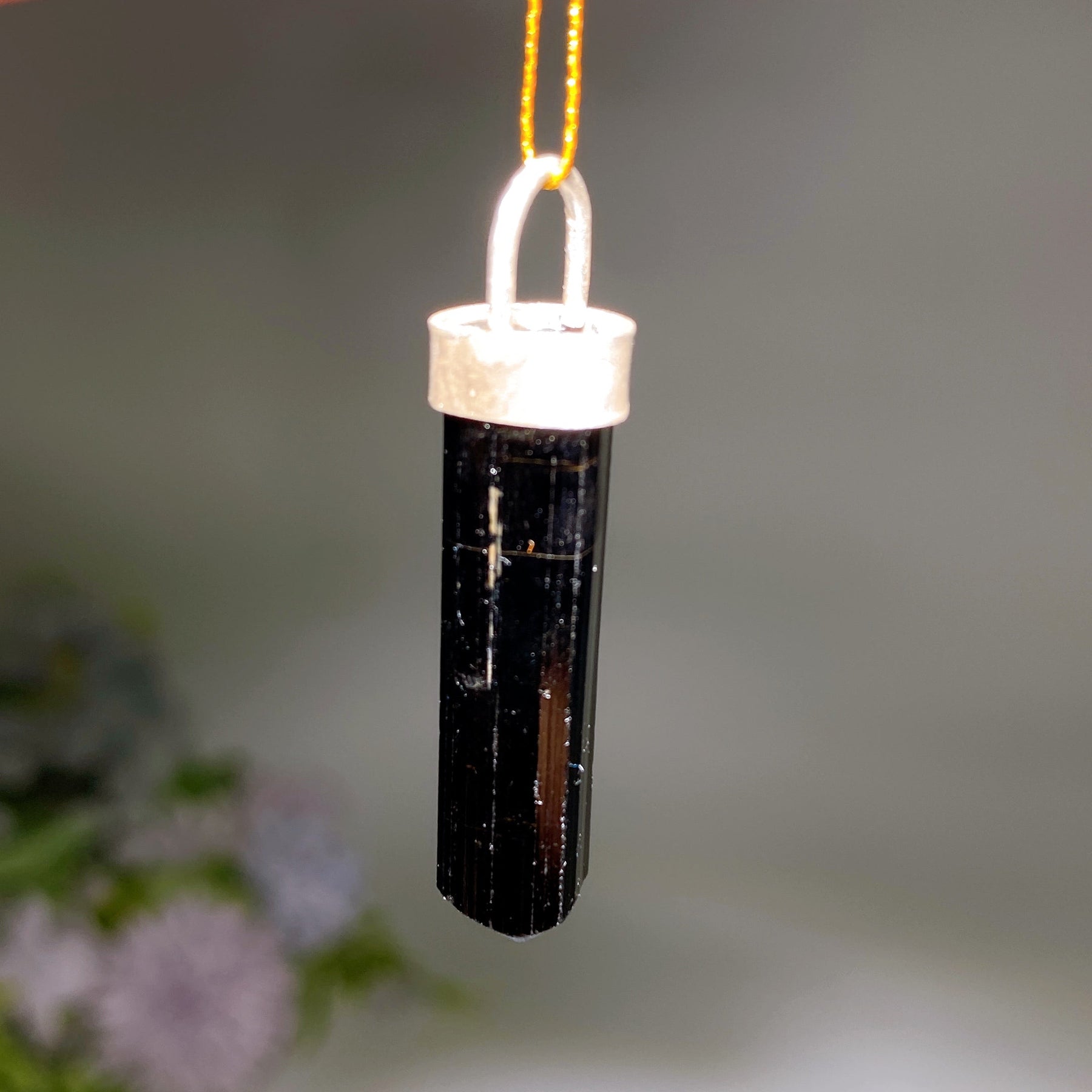 Sterling Silver Black Tourmaline Stick Pendant