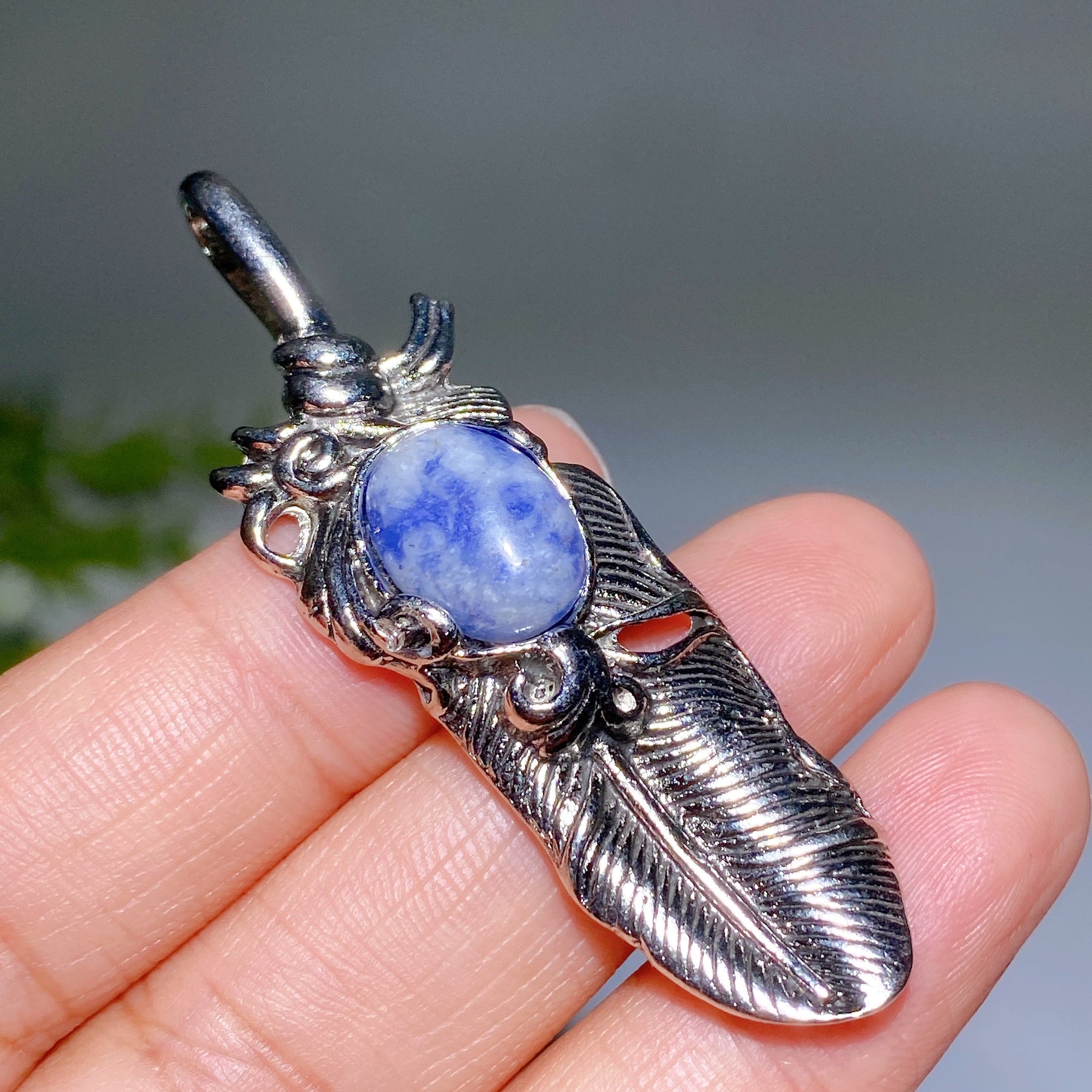 Crystal Metal Feather Pendant