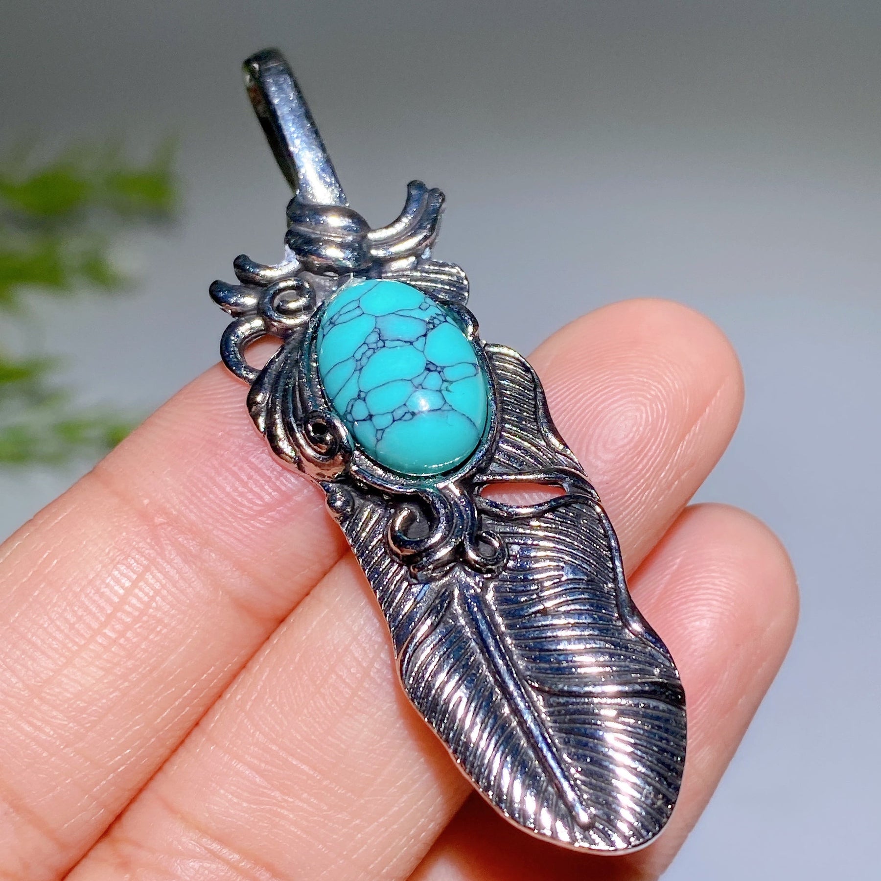 Crystal Metal Feather Pendant