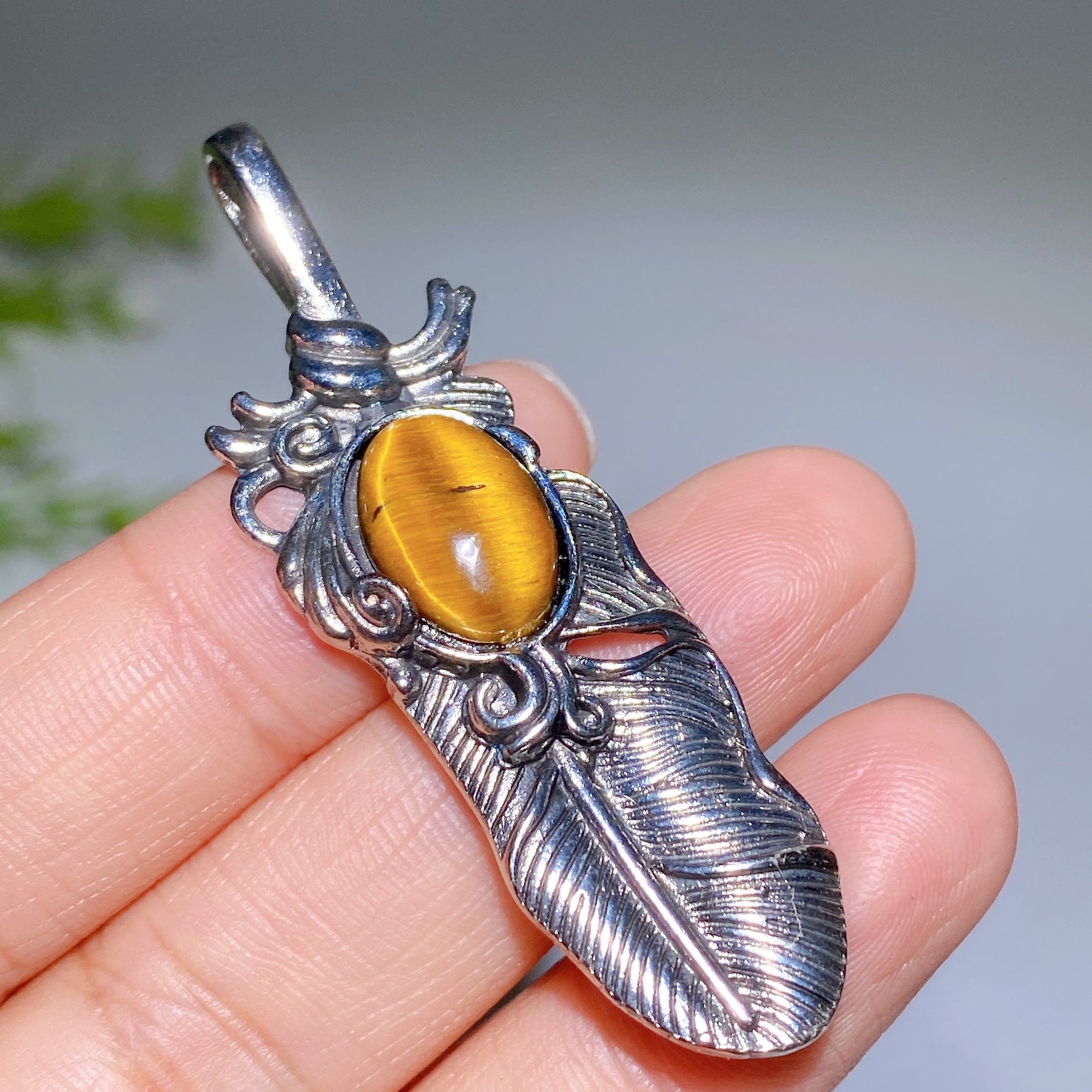 Crystal Metal Feather Pendant