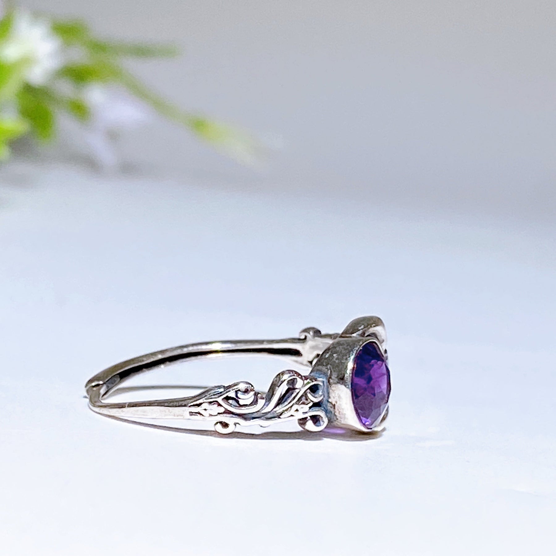 Sterling Silver Amethyst Moon Ring