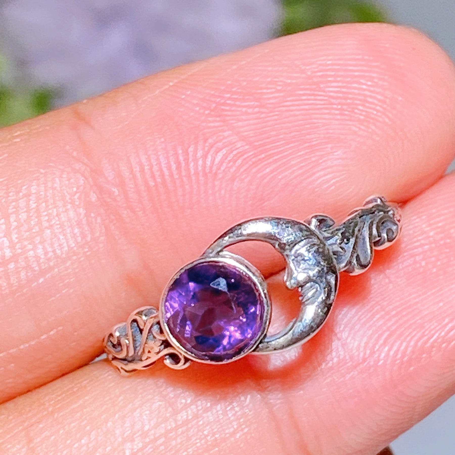 Sterling Silver Amethyst Moon Ring