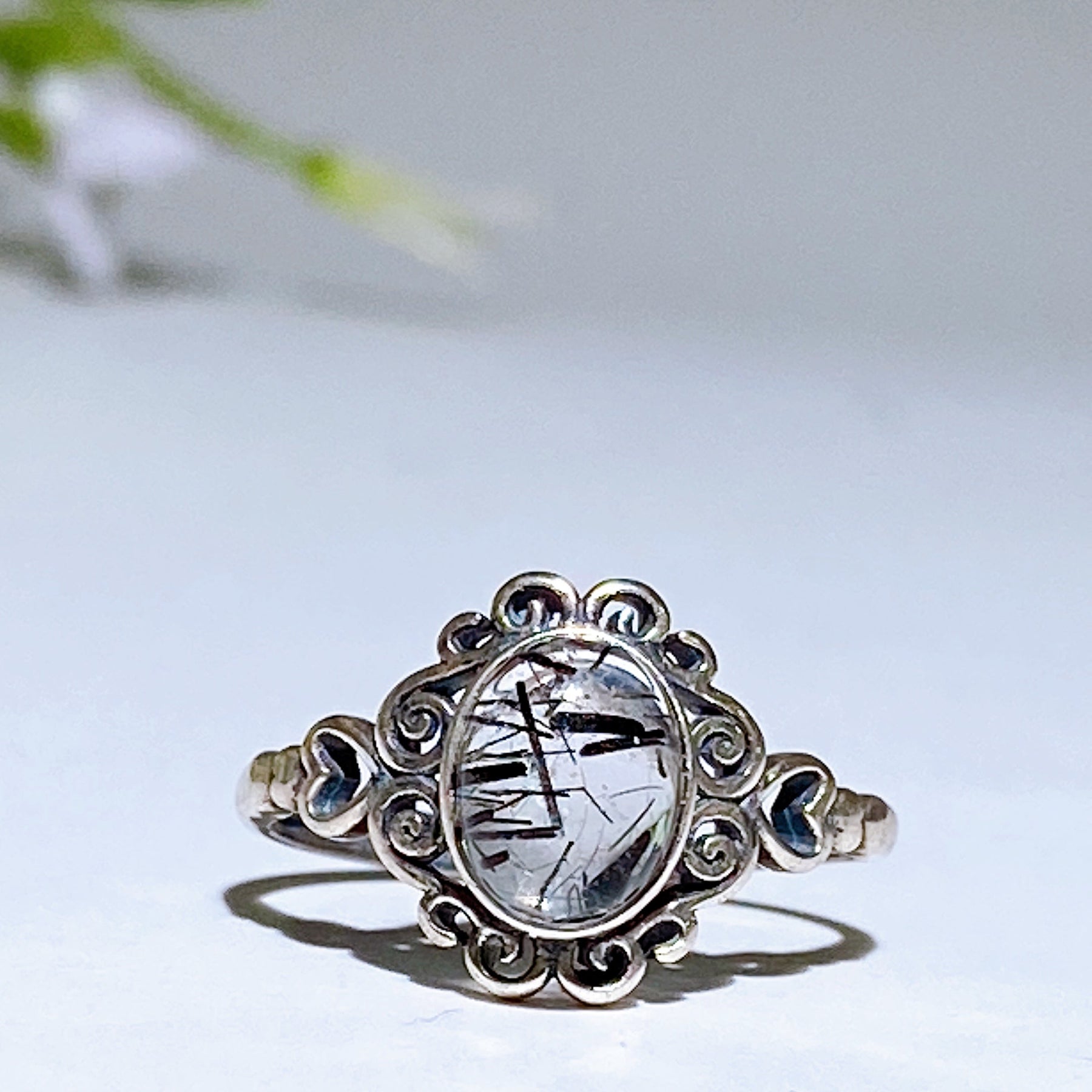 Sterling Silver Black Tourmaline in Quartz Ring
