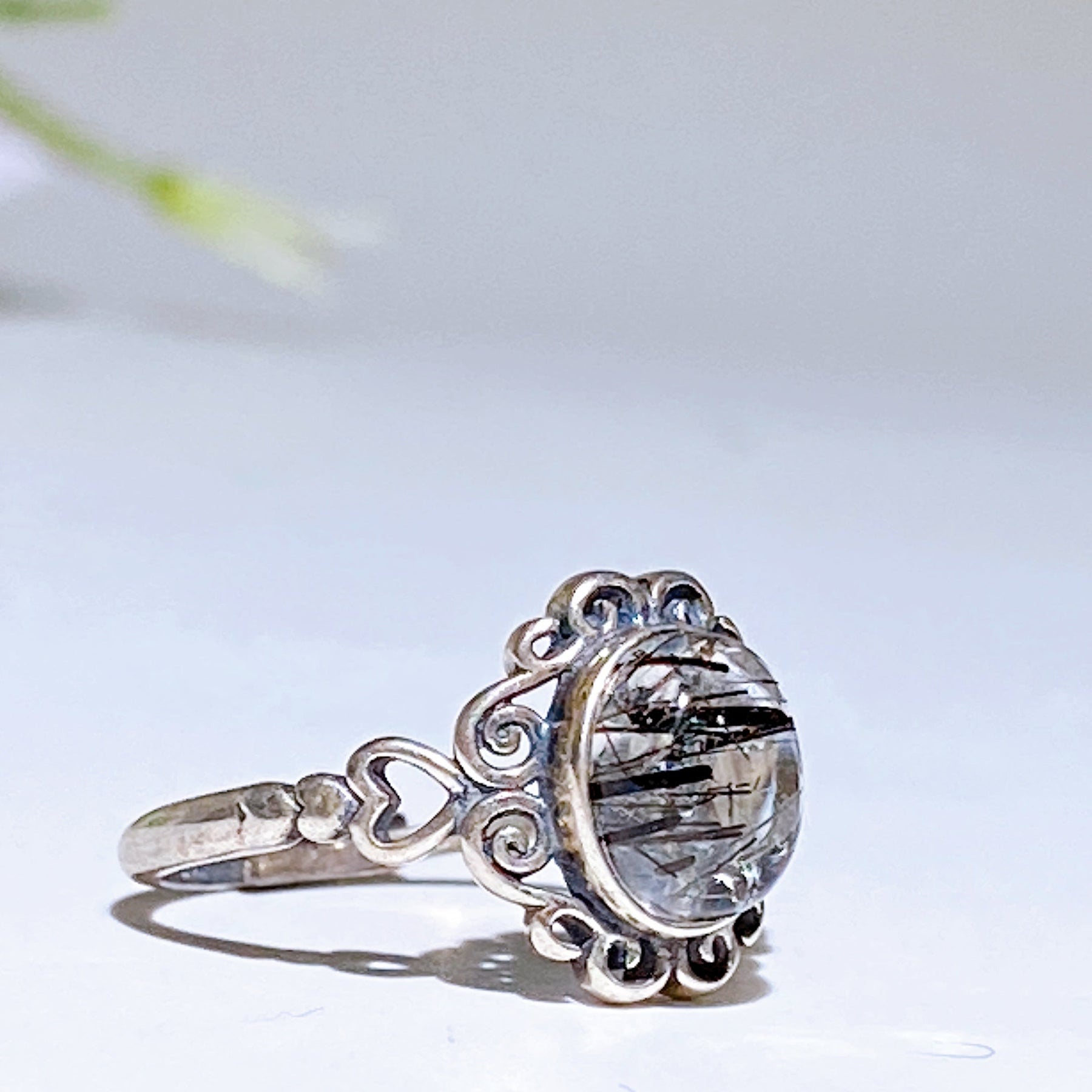 Sterling Silver Black Tourmaline in Quartz Ring