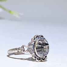 Sterling Silver Black Tourmaline in Quartz Ring