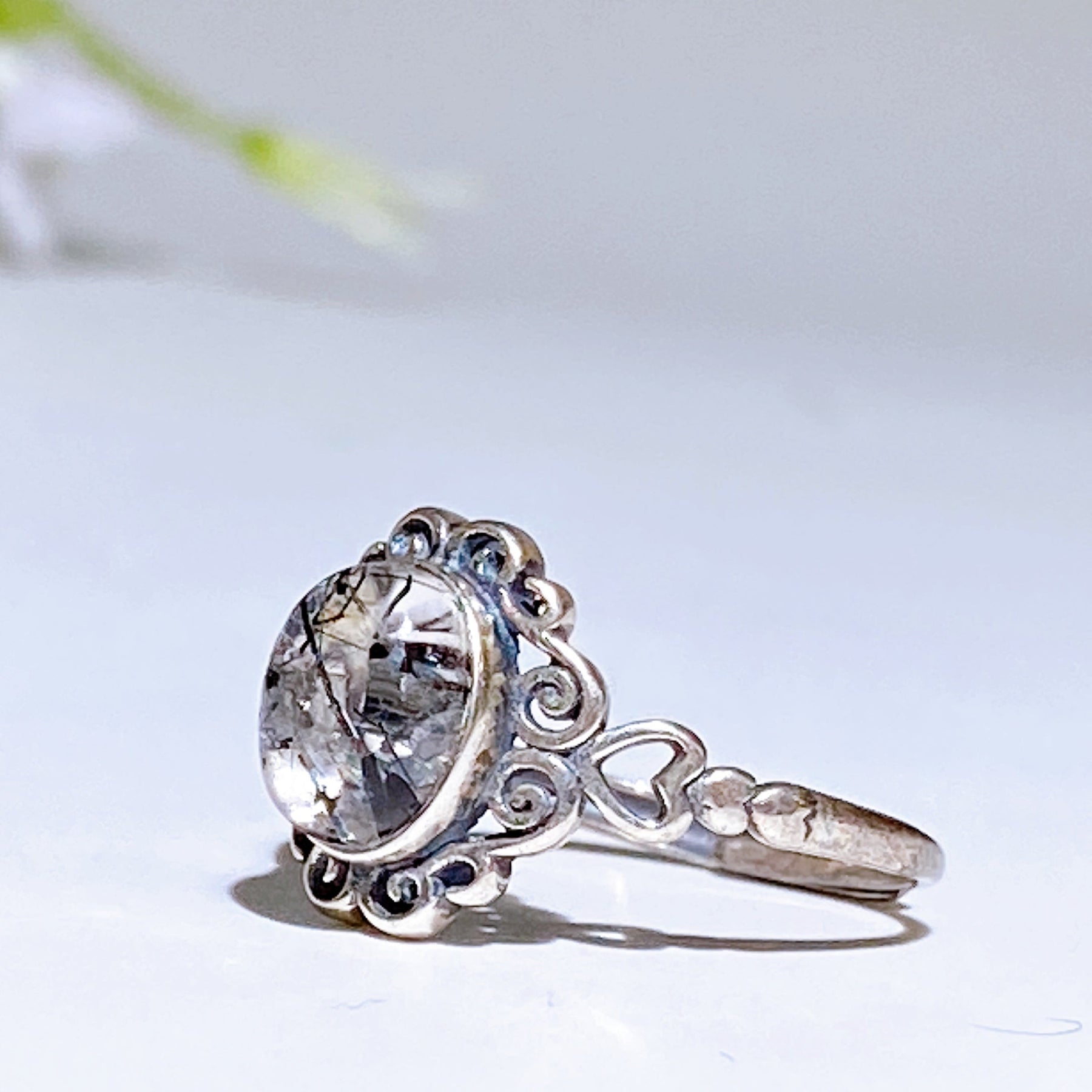 Sterling Silver Black Tourmaline in Quartz Ring