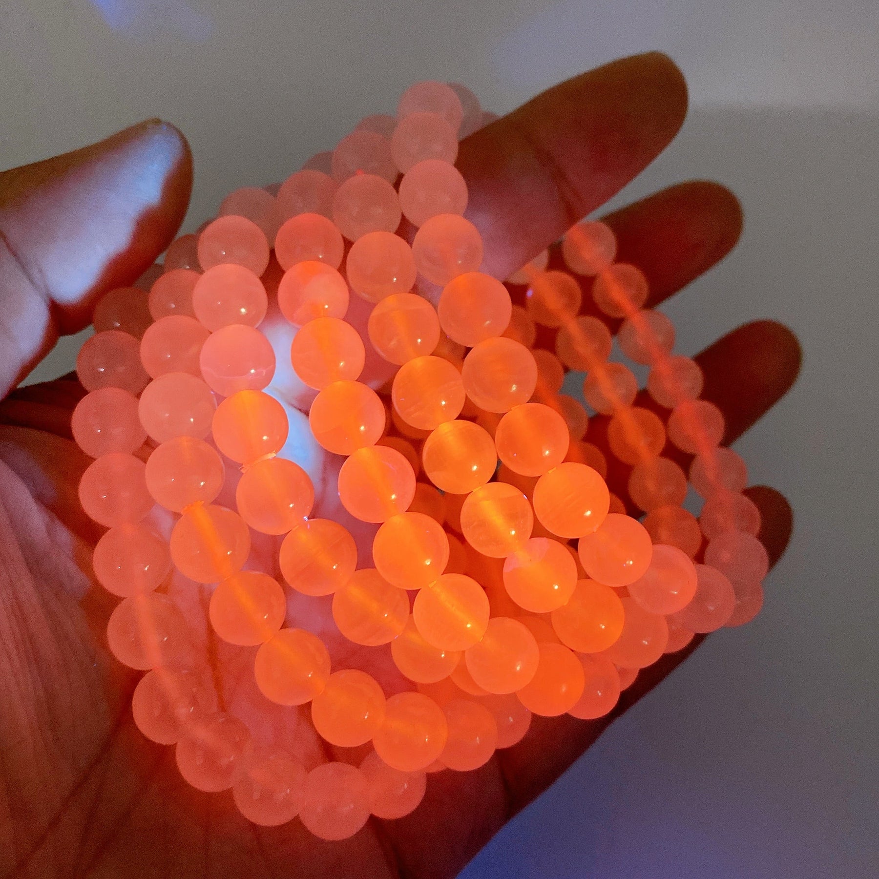 8mm UV Reactive Pink Calcite Bracelet