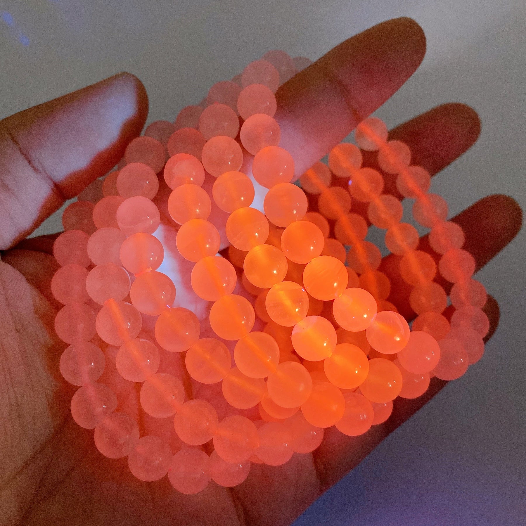 8mm UV Reactive Pink Calcite Bracelet