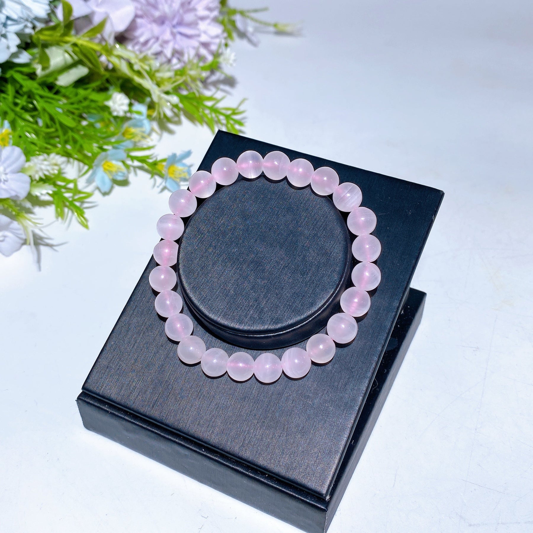8mm UV Reactive Pink Calcite Bracelet