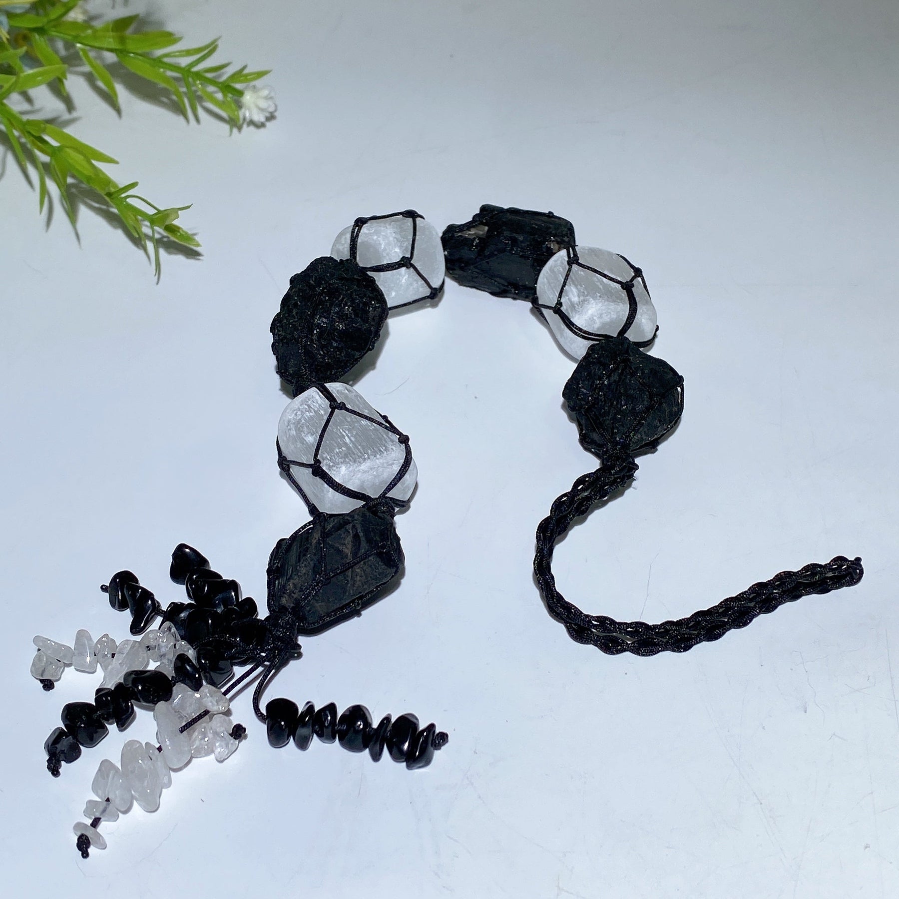 25cm Selenite Black Tourmaline Raw Stone Hanging