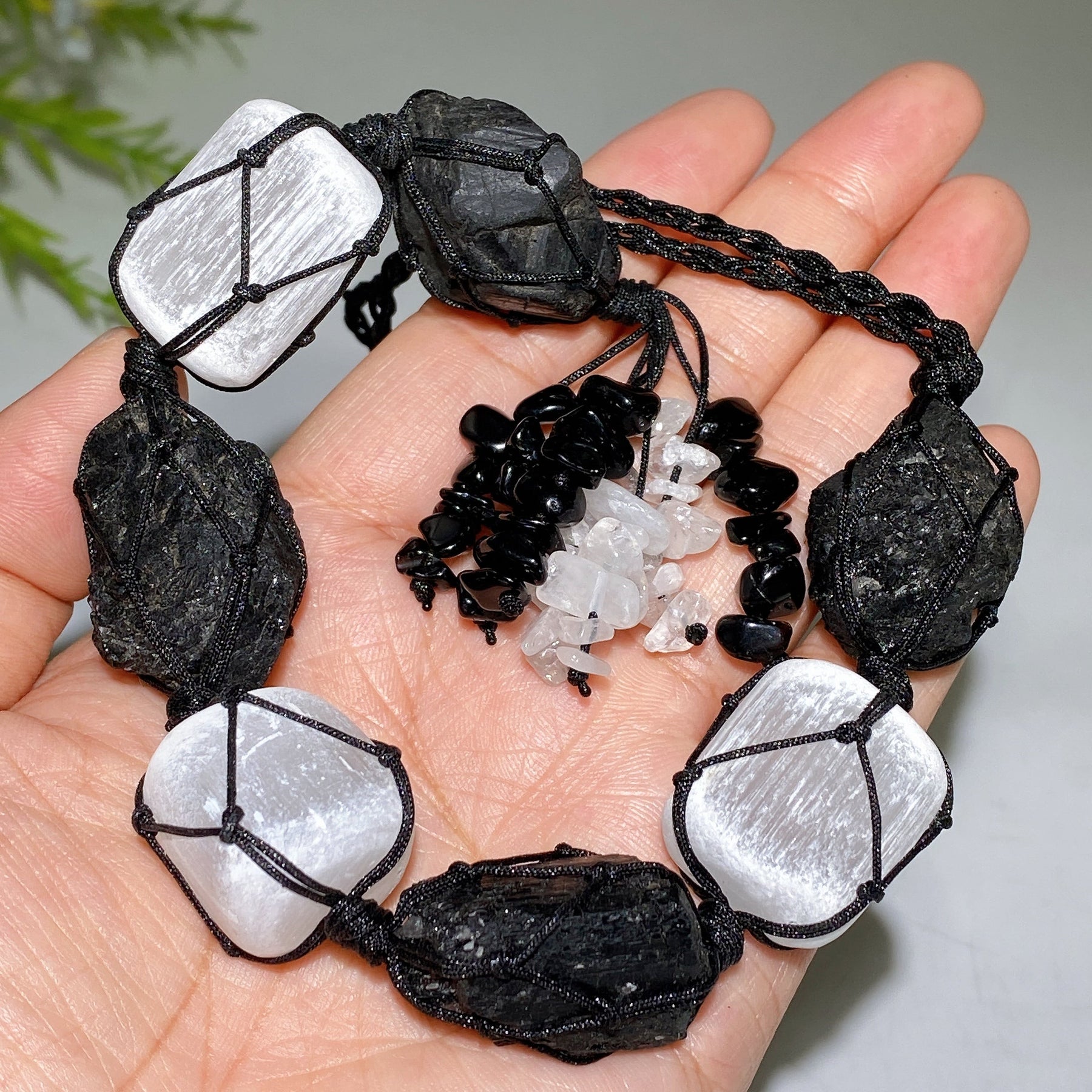 25cm Selenite Black Tourmaline Raw Stone Hanging