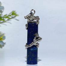 Metal Silver Dragon Coiling Around Crystal Cylinder Pendant