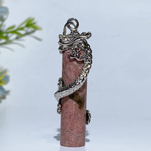 Metal Silver Dragon Coiling Around Crystal Cylinder Pendant