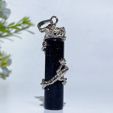 Metal Silver Dragon Coiling Around Crystal Cylinder Pendant