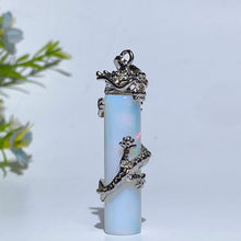 Metal Silver Dragon Coiling Around Crystal Cylinder Pendant