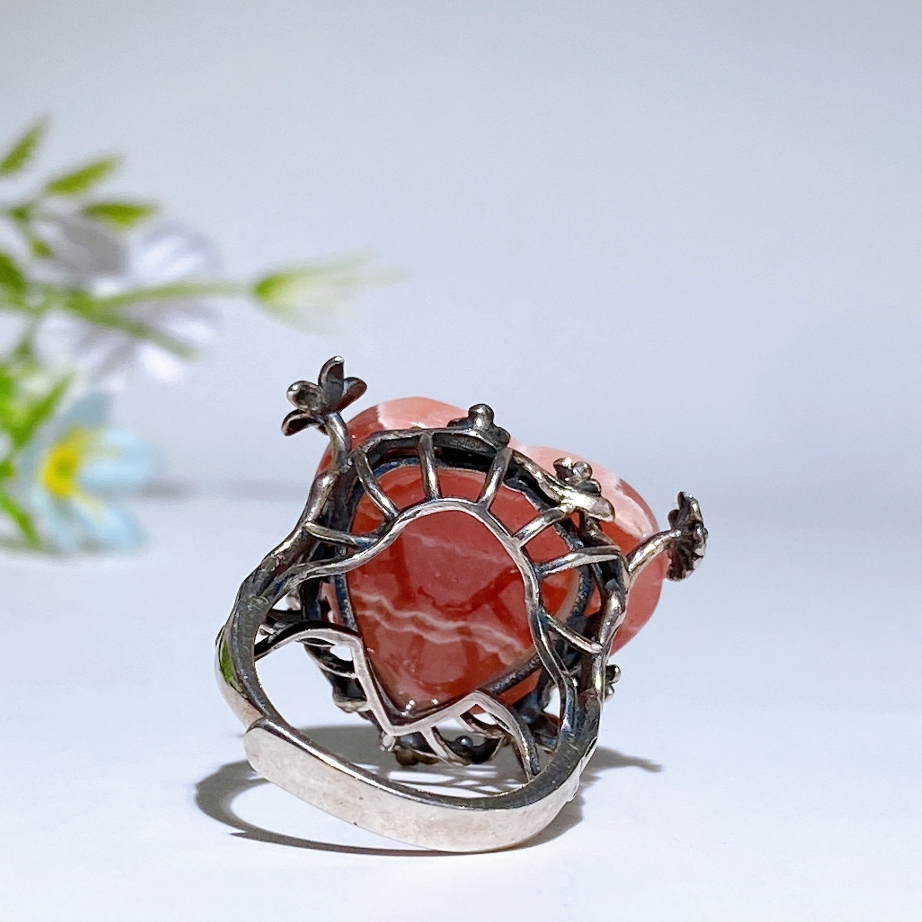 Sterling Silver Rhodochrosite Heart Ring