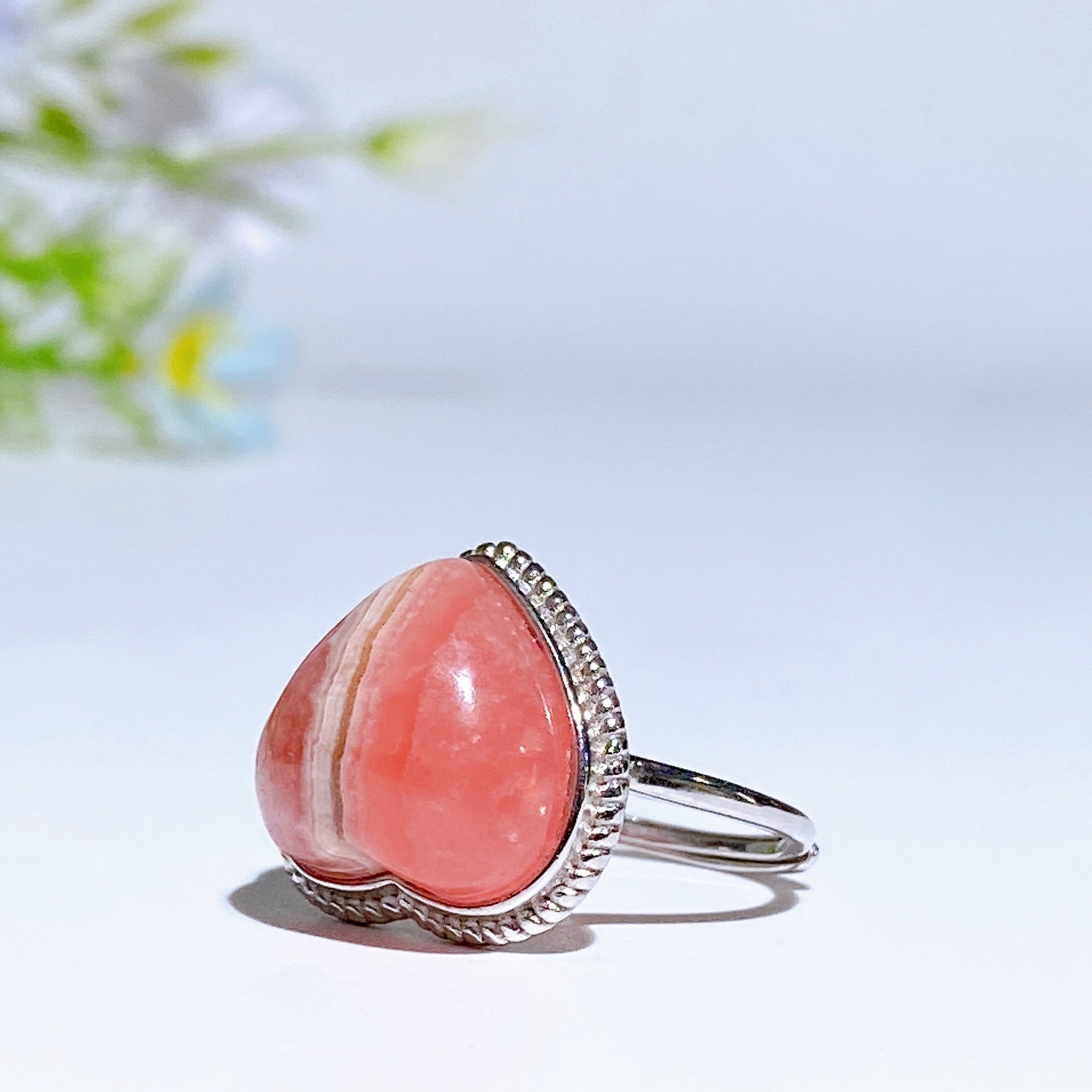 Sterling Silver Rhodochrosite Heart Ring