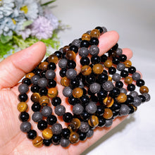 8mm Lava Stone Yellow Tiger's Eye Black Obsidian Mixed Crystal Bracelet