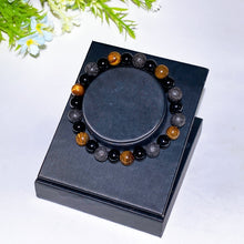 8mm Lava Stone Yellow Tiger's Eye Black Obsidian Mixed Crystal Bracelet