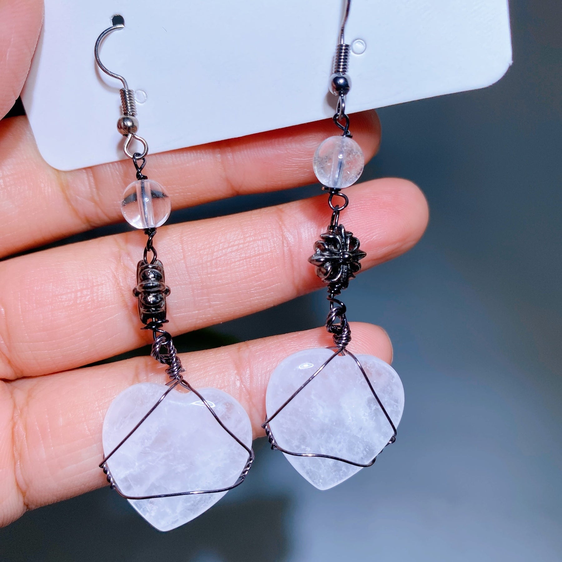 Alloy Metal Wrapped Crystal Heart Earrings