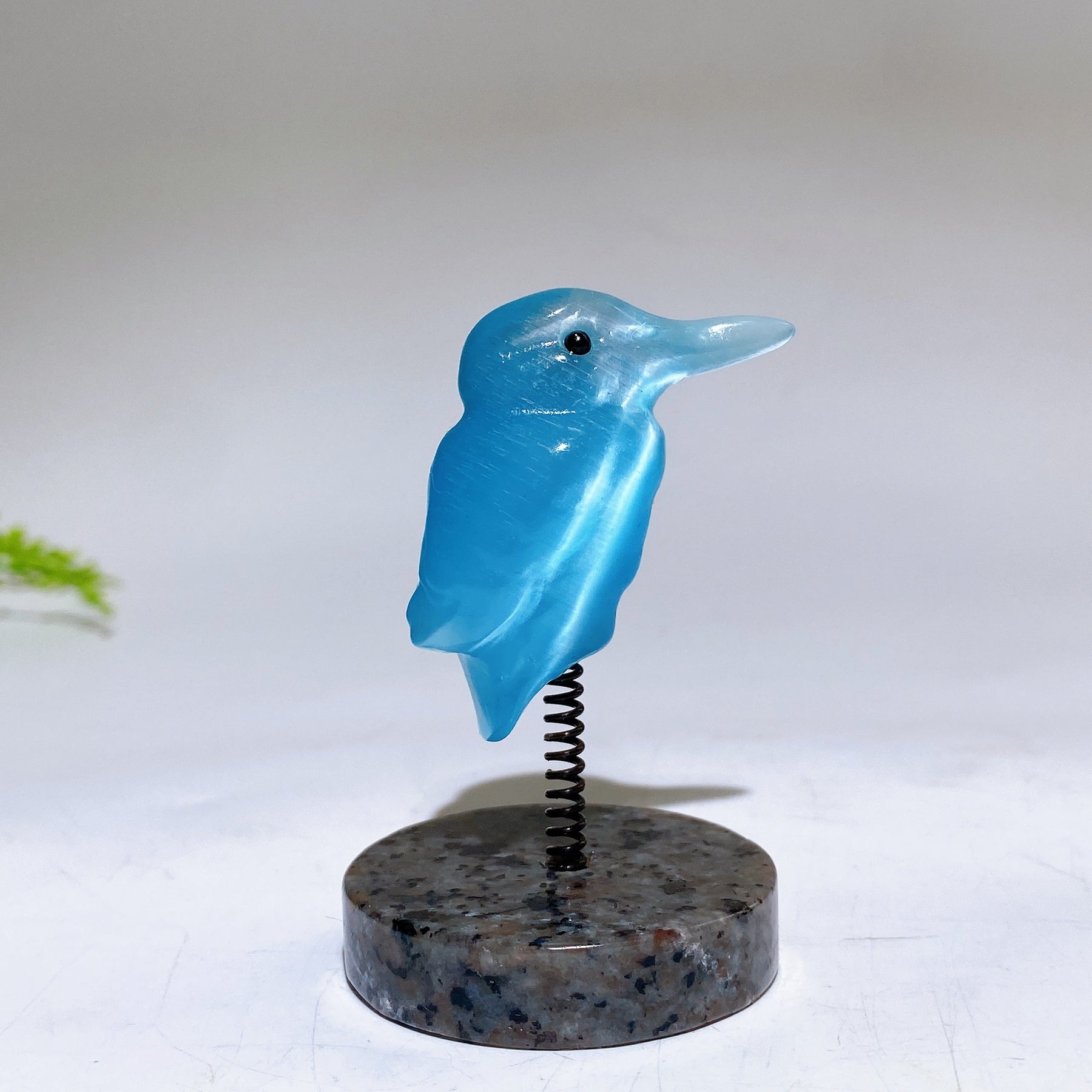 Cat's Eye Hummingbird on Spring with UV Reactive Yooperlite Base Free Form