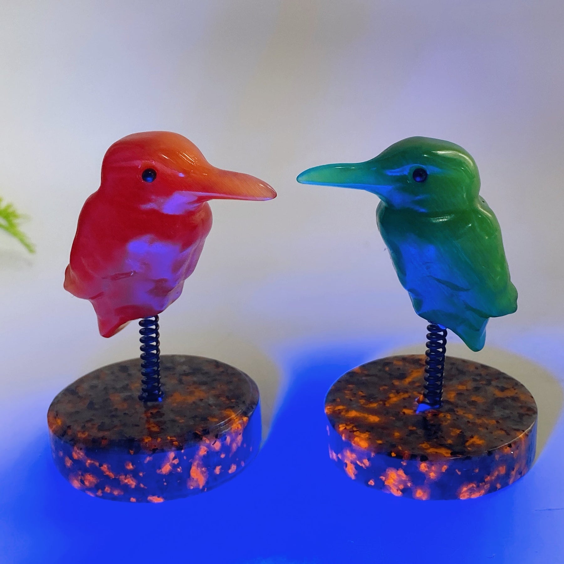 Cat's Eye Hummingbird on Spring with UV Reactive Yooperlite Base Free Form