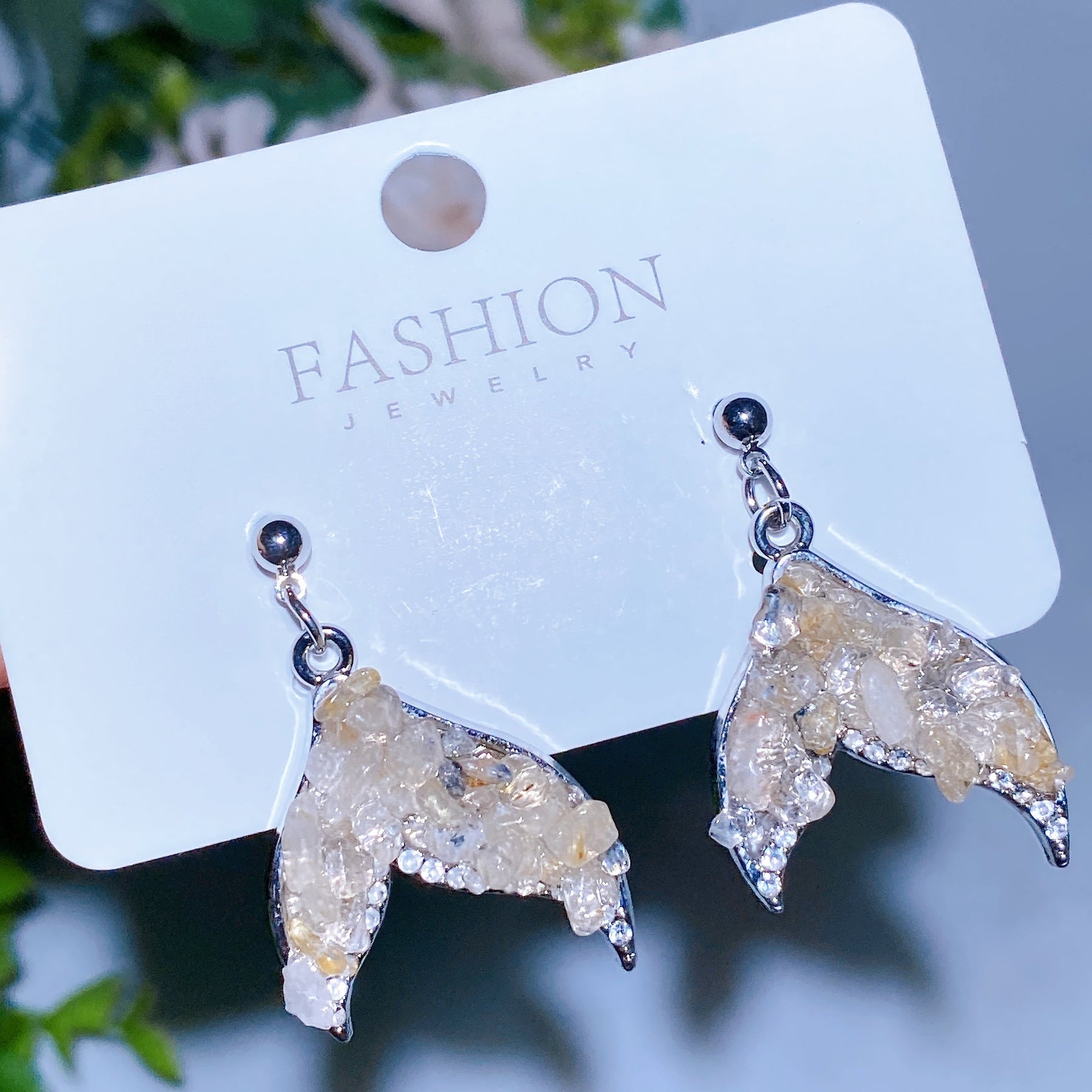 Alloy Metal Crystal Chips Fish Tail Design Earrings