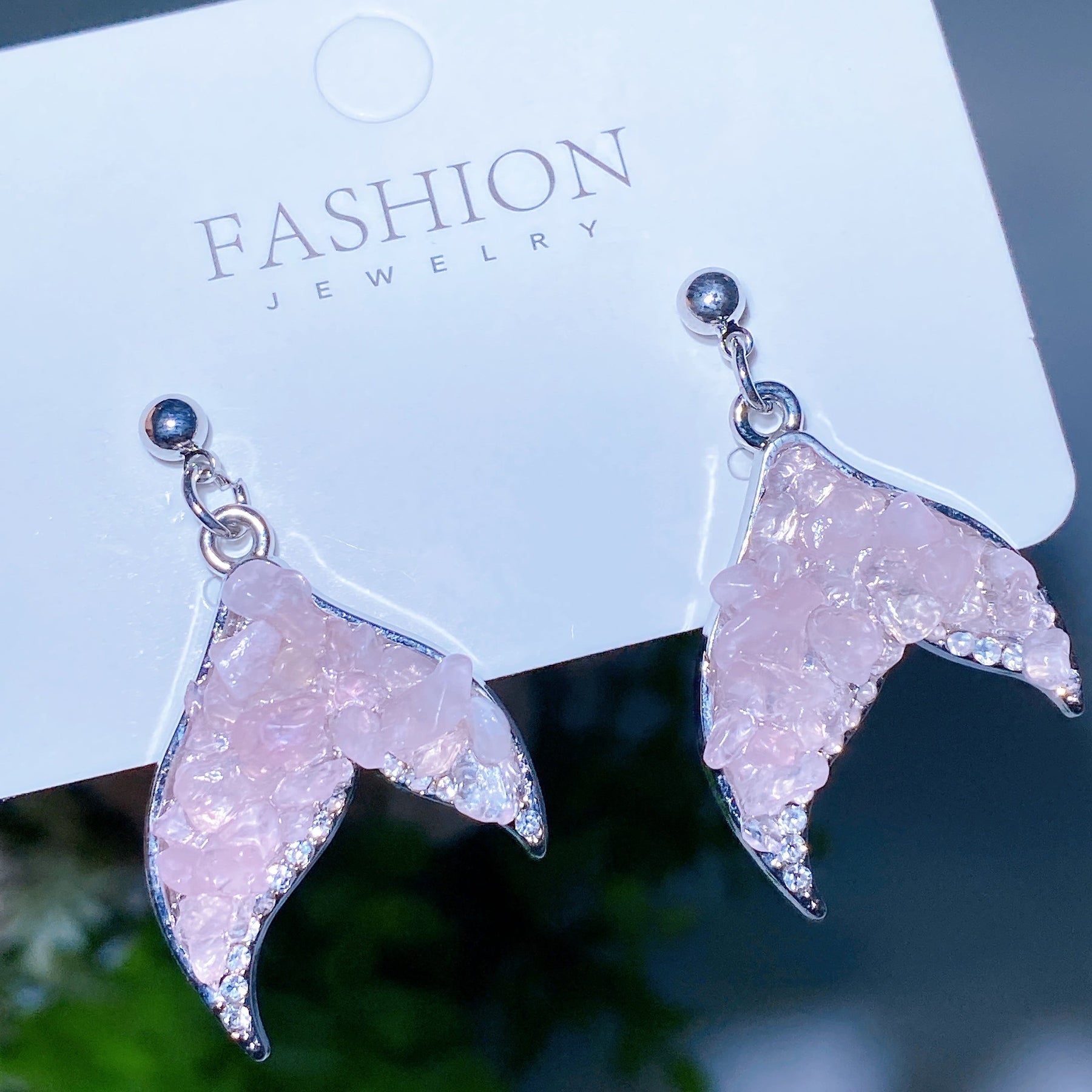 Alloy Metal Crystal Chips Fish Tail Design Earrings