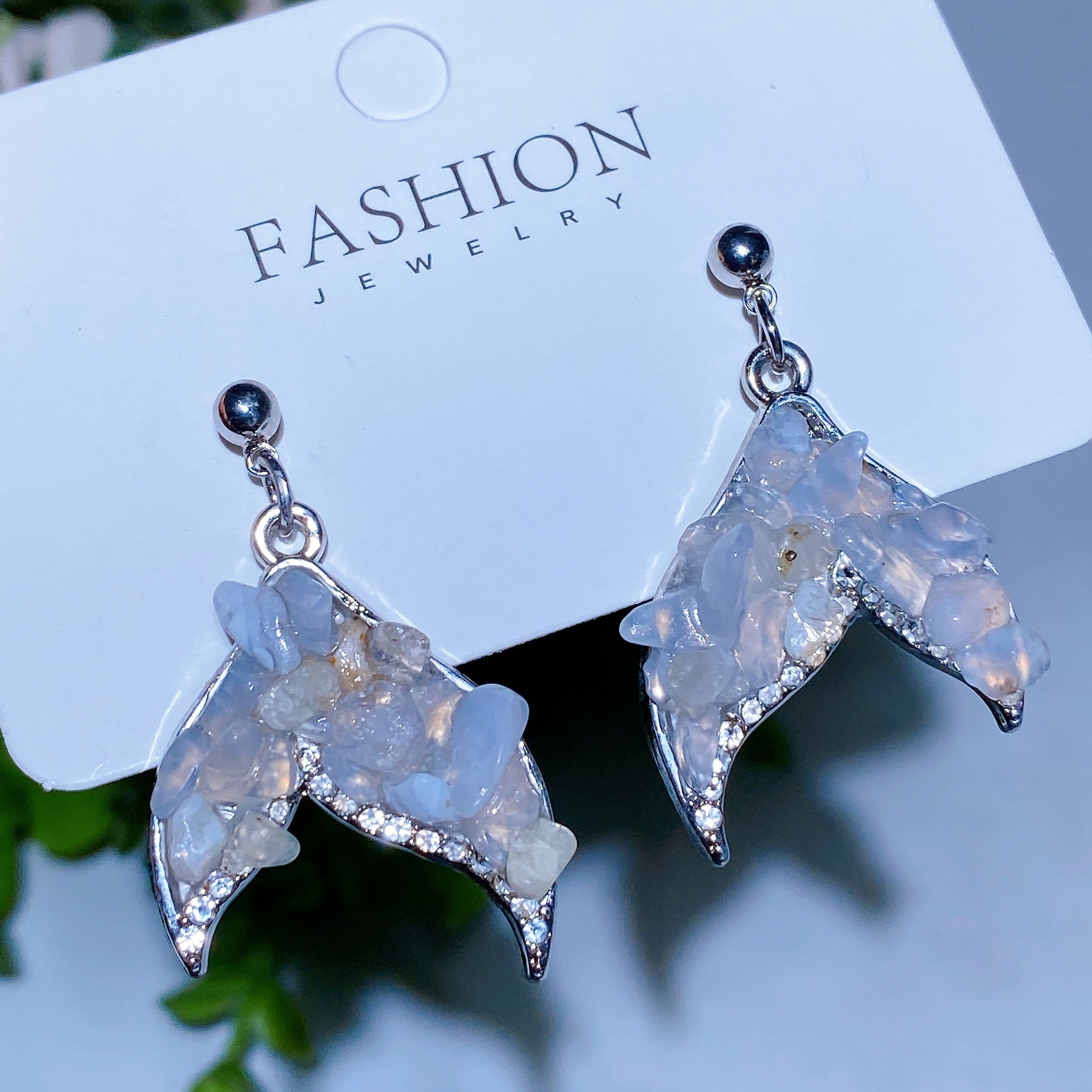 Alloy Metal Crystal Chips Fish Tail Design Earrings