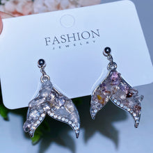Alloy Metal Crystal Chips Fish Tail Design Earrings