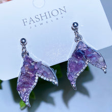 Alloy Metal Crystal Chips Fish Tail Design Earrings