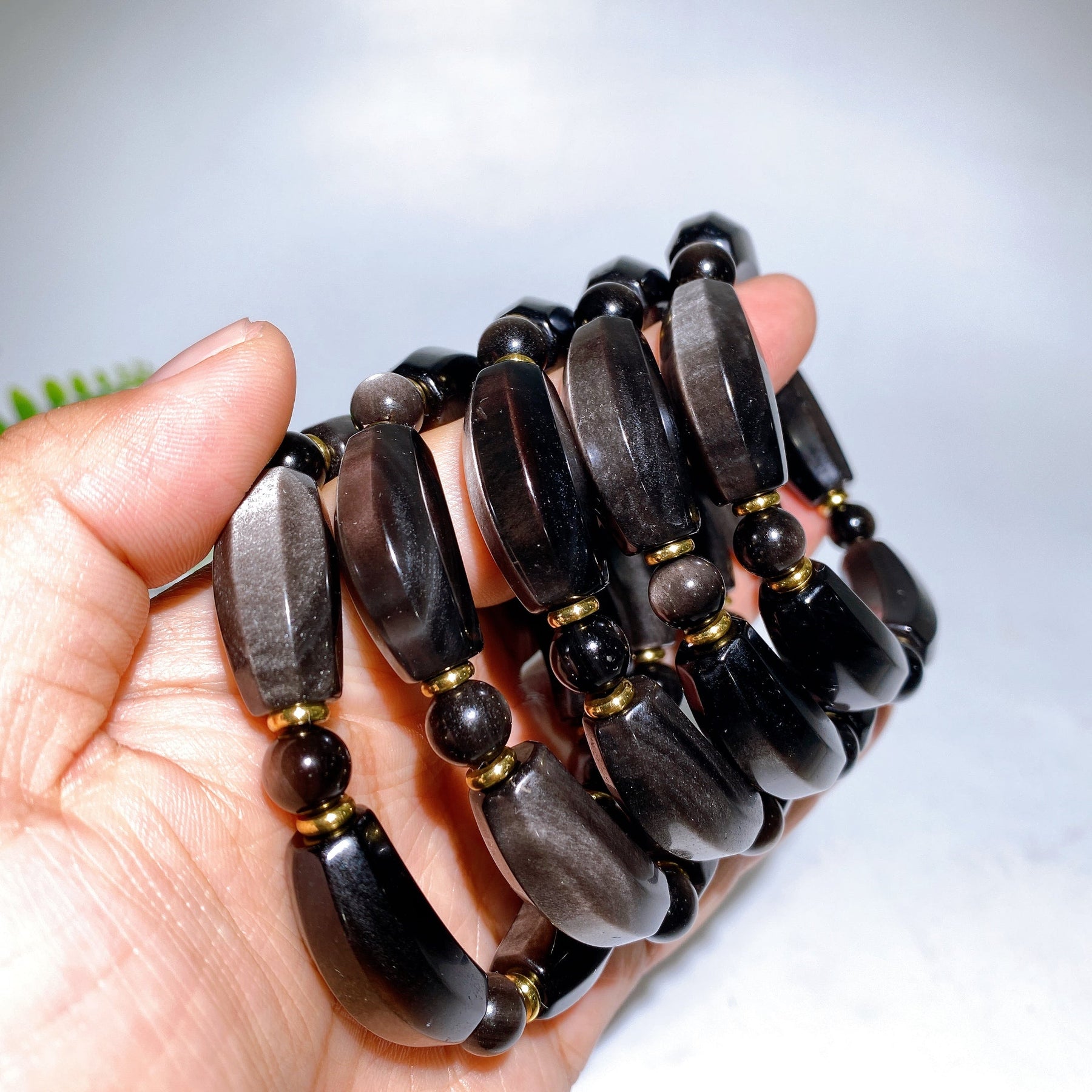 Natural Silver Obsidian Smile Bracelet