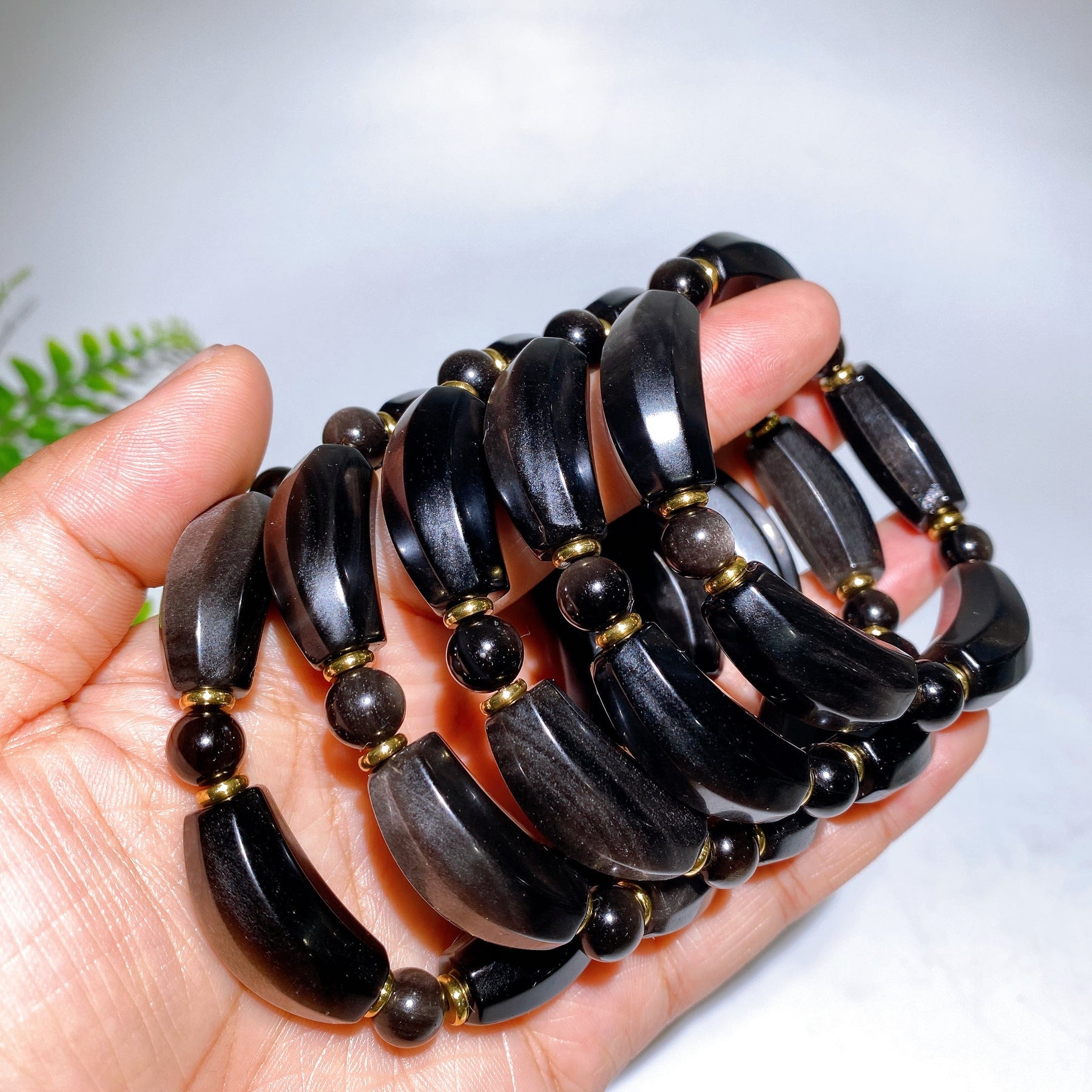 Natural Silver Obsidian Smile Bracelet