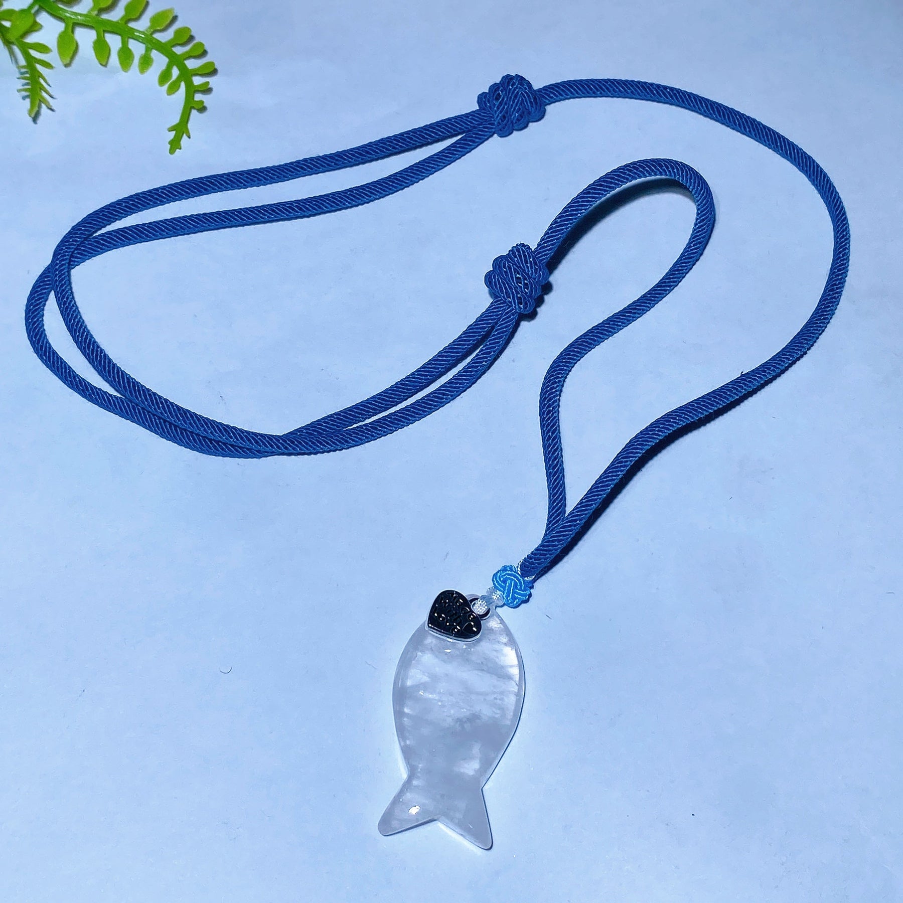 Natural Clear Quartz Fish with Rope Necklace