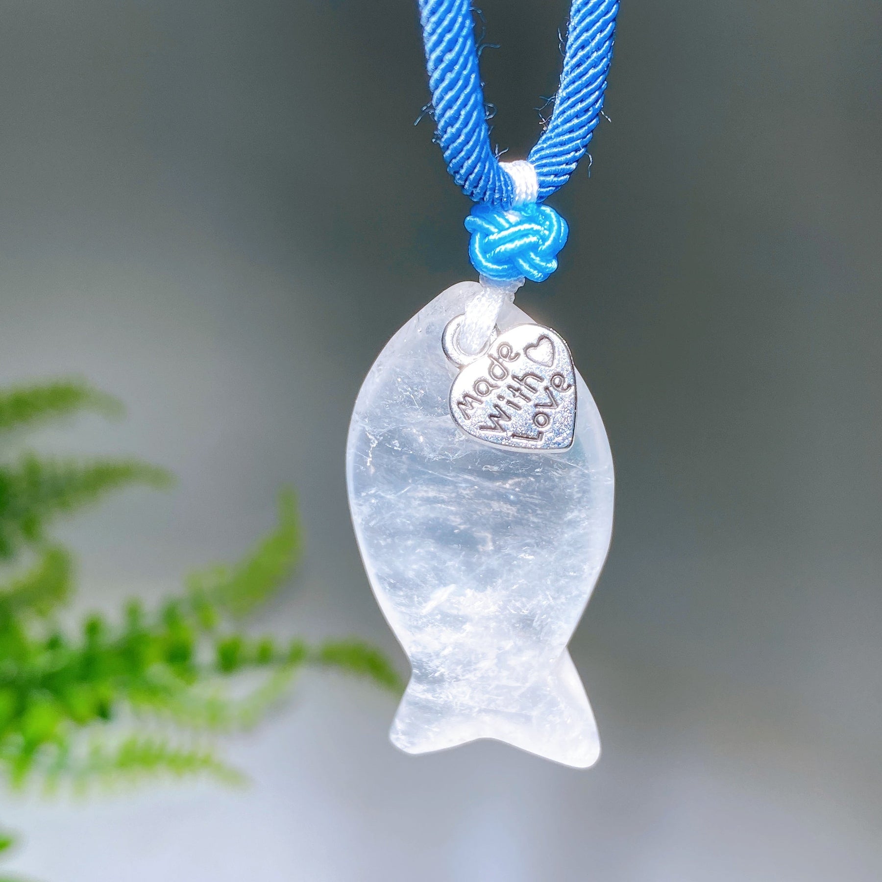 Natural Clear Quartz Fish with Rope Necklace