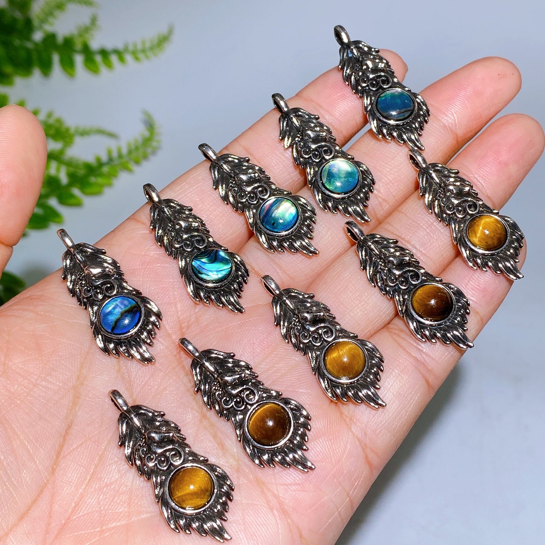 Abalone Shell Yellow Tiger's Eye Pendant