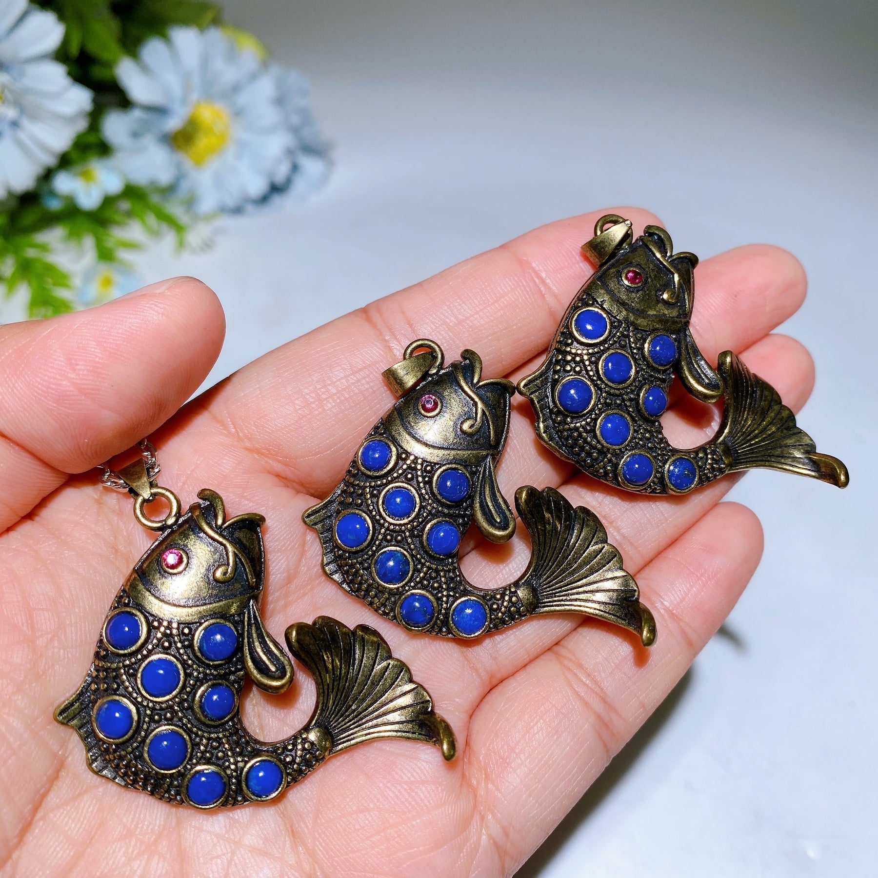 Metal Goldfish with Lapis Decor Pendant