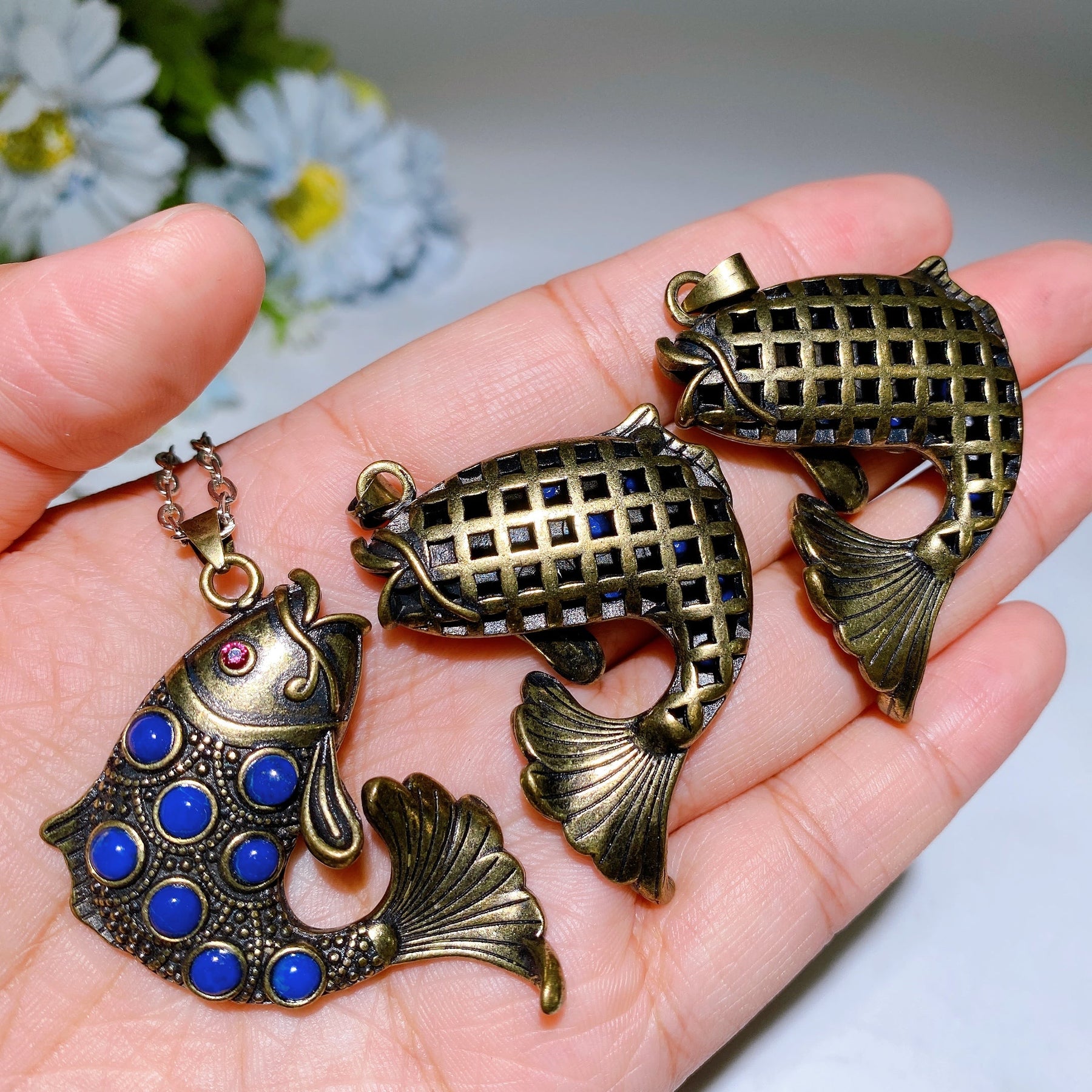 Metal Goldfish with Lapis Decor Pendant