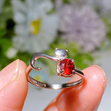 Sterling Silver Cat Design Garnet Ring