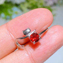 Sterling Silver Cat Design Garnet Ring