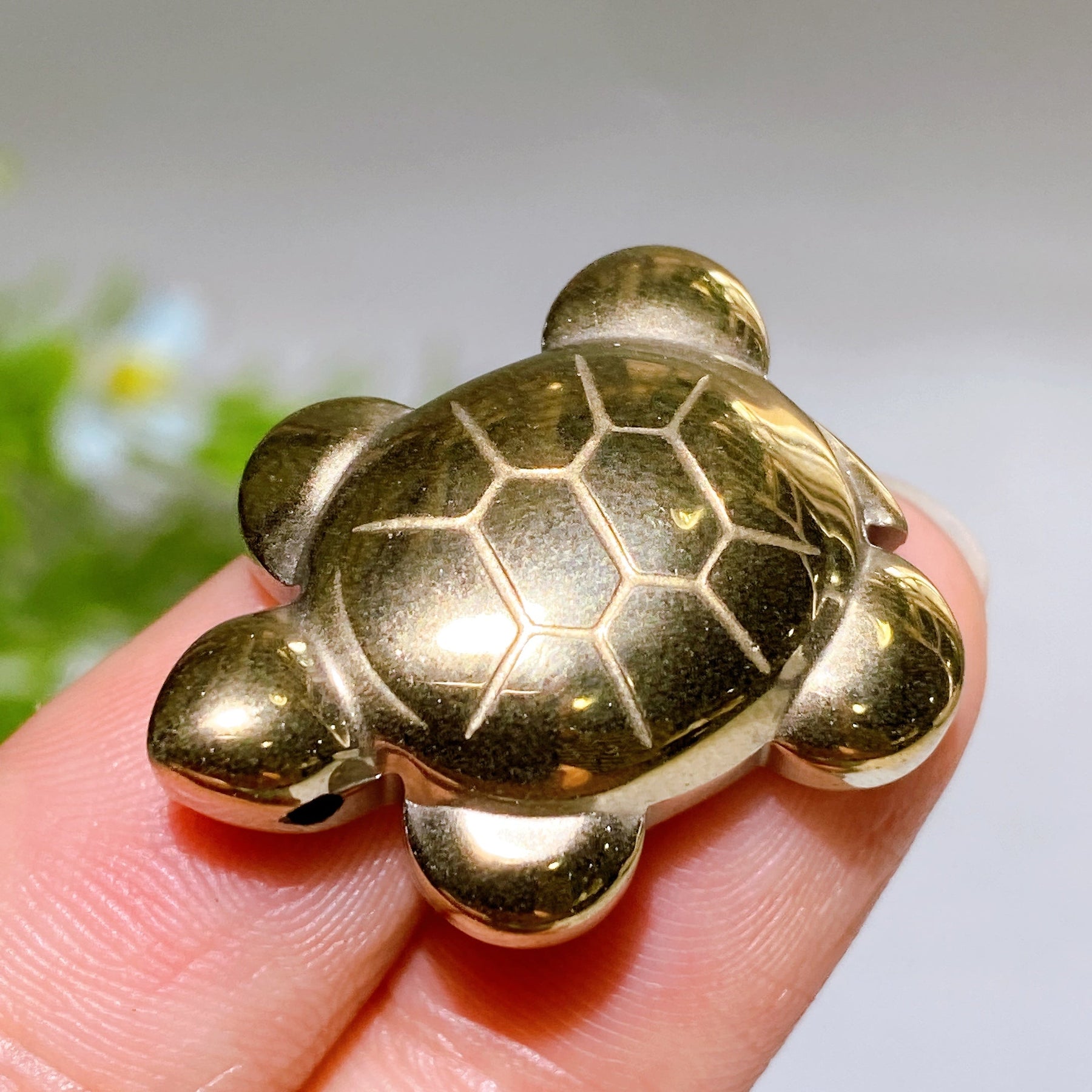 1.1" Drilled Pyrite Turtle Pendant