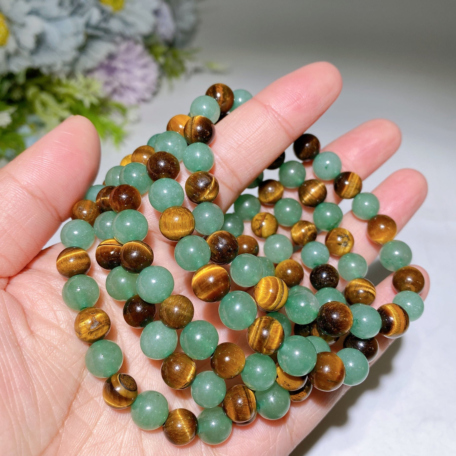 8mm Green Aventurine Tiger's Eye Bracelet