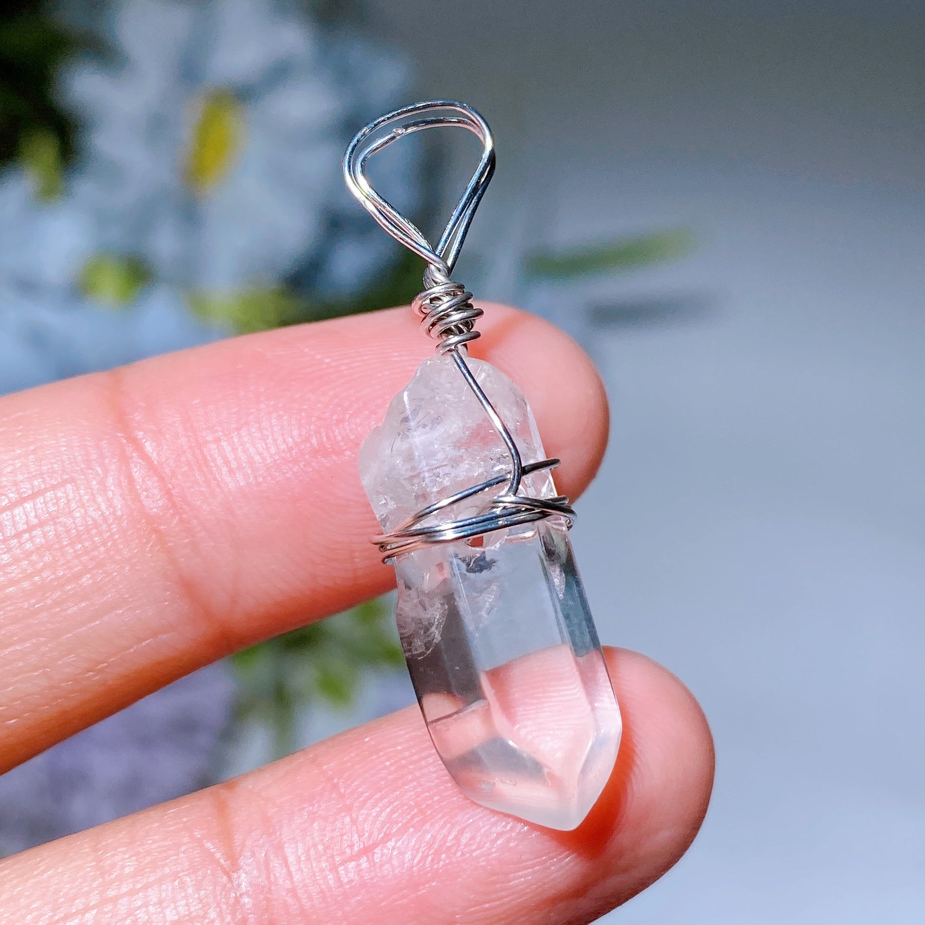 Clear Quartz Point Pendant with Black Cord