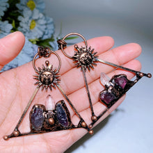 Amethyst Clear Quartz with Metal Sun Face Necklace