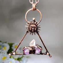 Amethyst Clear Quartz with Metal Sun Face Necklace