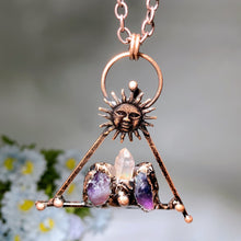 Amethyst Clear Quartz with Metal Sun Face Necklace